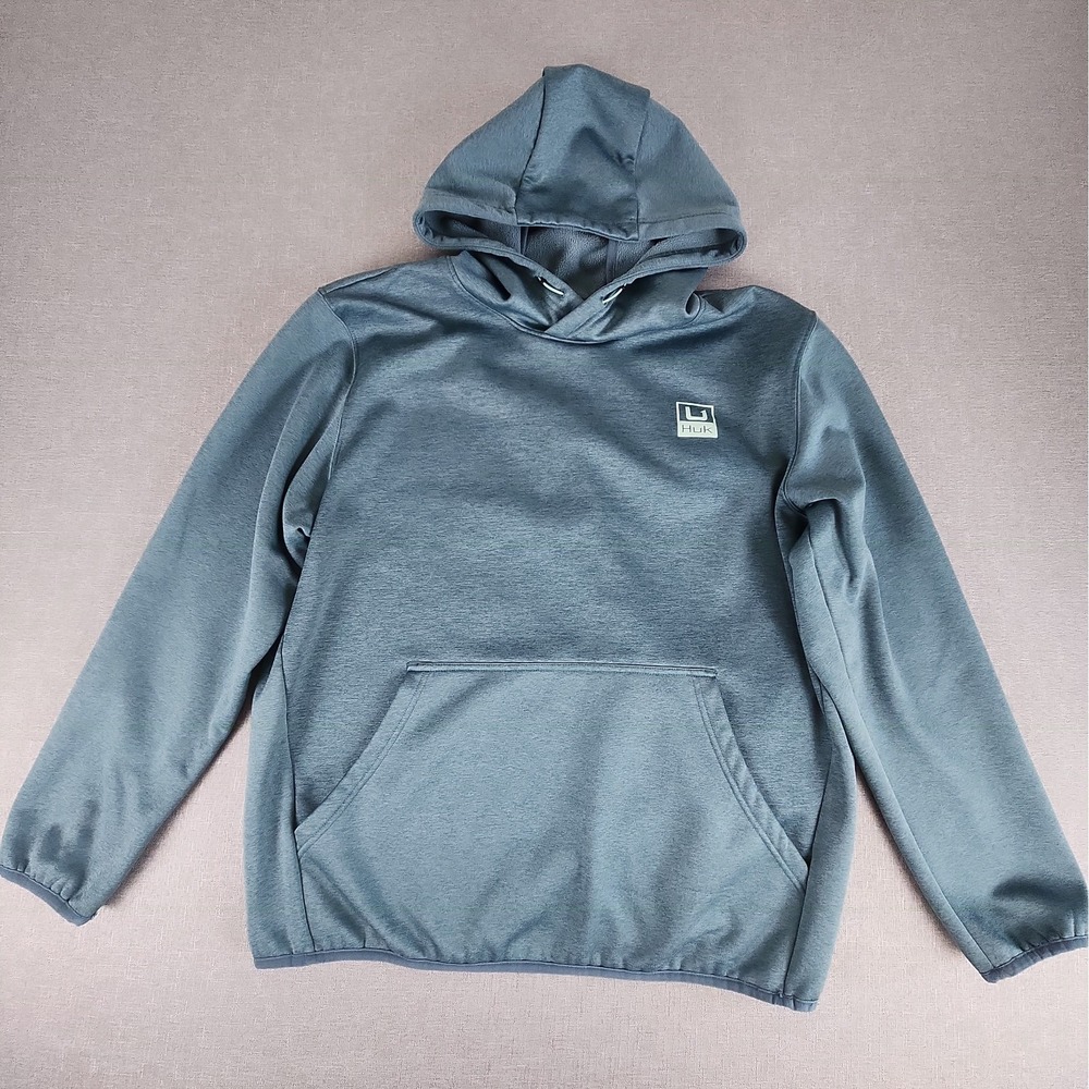 Huk Fishing Hoodie Mens Large Sage Green Fleece Sweatshirt Pocket Weather Gear